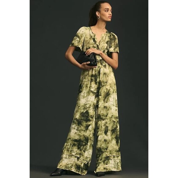 Anthropologie The Somerset Jumpsuit Olive Green Size L Large Petite NWT - Picture 1 of 7